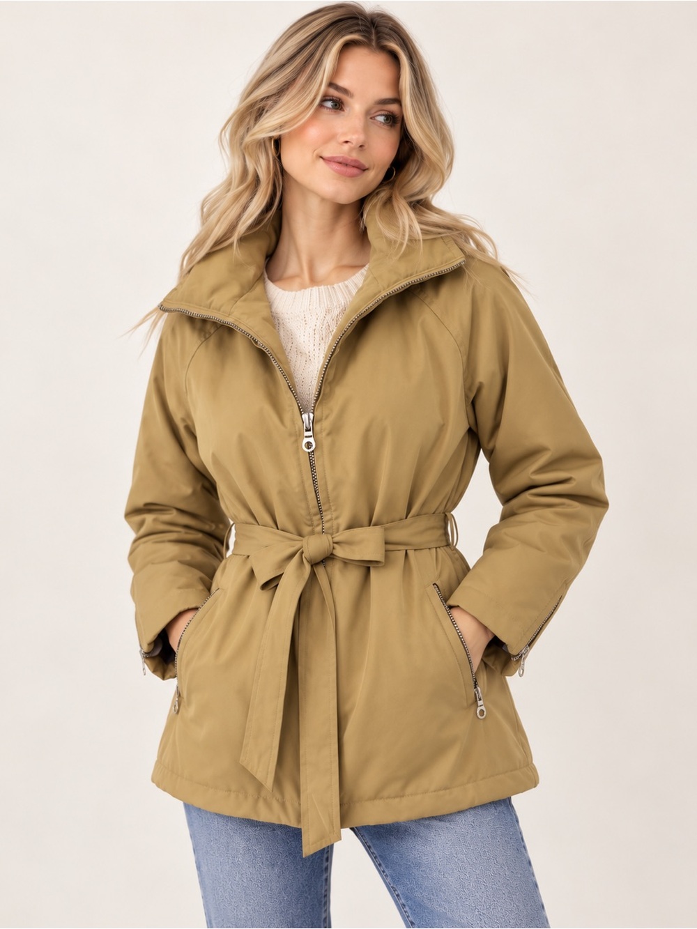 Andrew Marc Tan Belted Utility Jacket